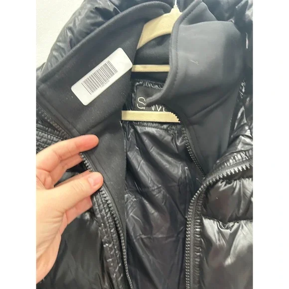 SAM‎ New York Black Quilted Down Puffer Jacket Womens 12 Cropped Zip Winter Coat - Picture 3 of 14